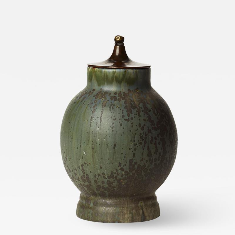 Patrick Nordstrom Lidded Jar in Layered Sabe Jade and Raw Umber Glazes by Patrick Nordstrom