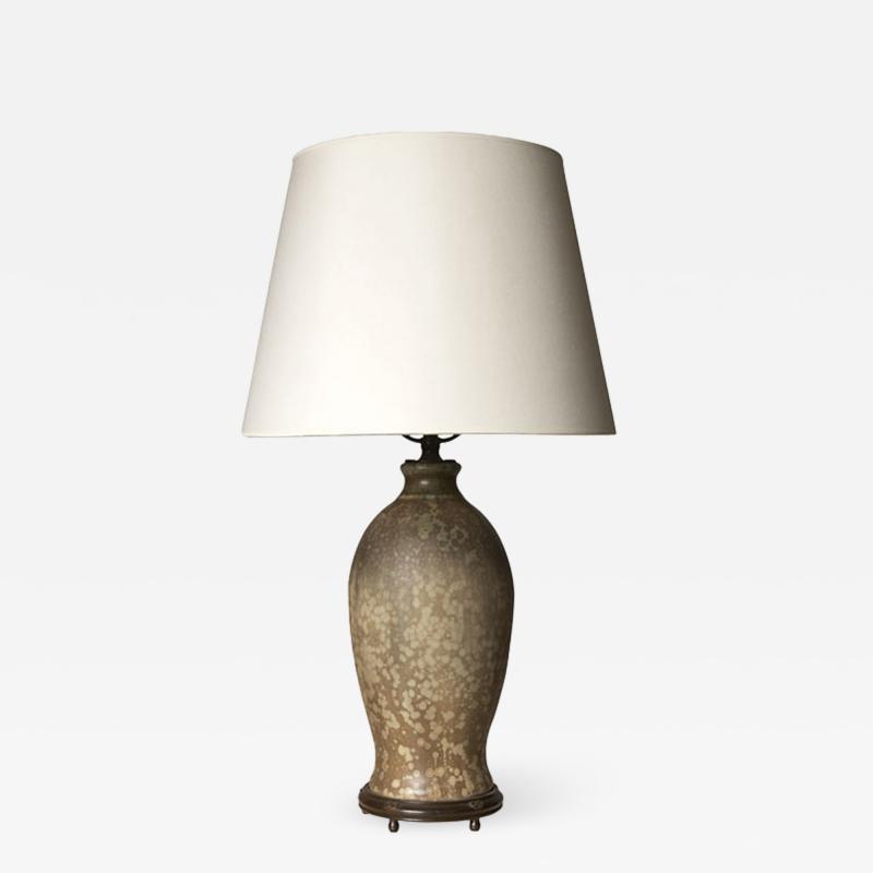 Patrick Nordstrom Table lamp with exquisite mottled glaze and mounts by Patrick Nordstr m