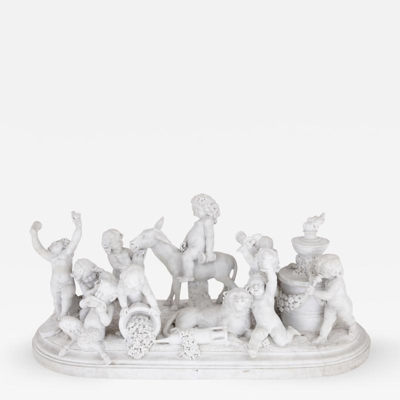 Paul Brou Large marble sculpture of Silenus and his entourage by Paul Brou