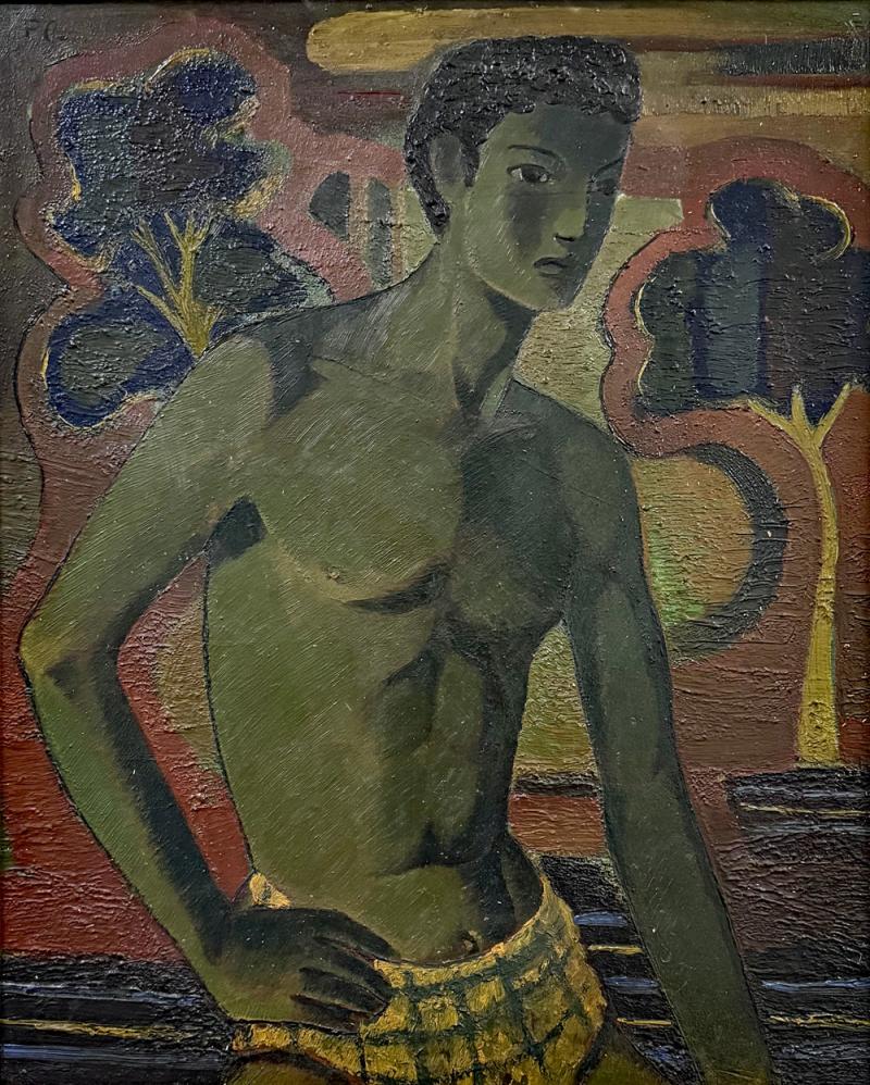 Paul Cocagne Paul Cocagne Belgian 1910 1994 Portrait of a Young Man in Swimsuit c 1945