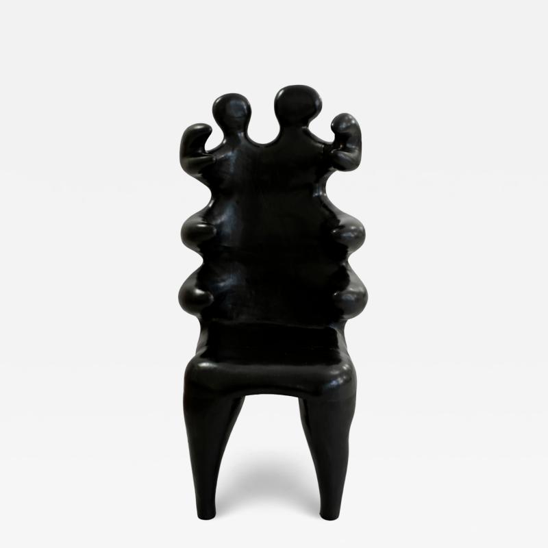 Paul Covaci 20th Century Paul Covaci Sculptural Black Solid Wood Romanian 1980s Armchair