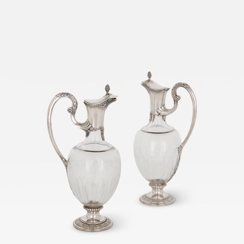 Paul Devaux Two Art Nouveau silver and glass wine jugs by Devaux