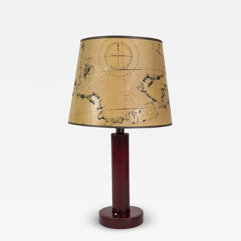 Paul Dupr Lafon 1950s Stitched Leather lamp in the style of Paul Dup Lafon