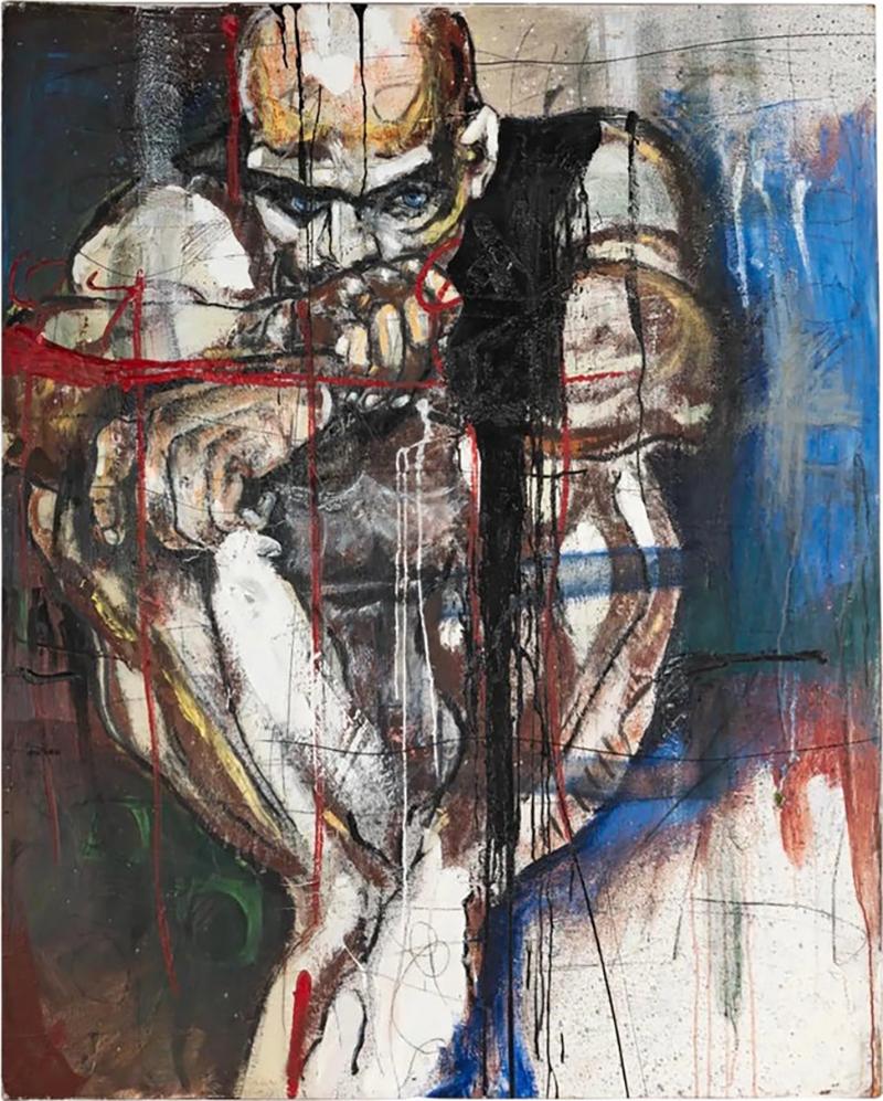 Paul Ecke Huge Expressionist Oil Painting by Paul Ecke Contemplation