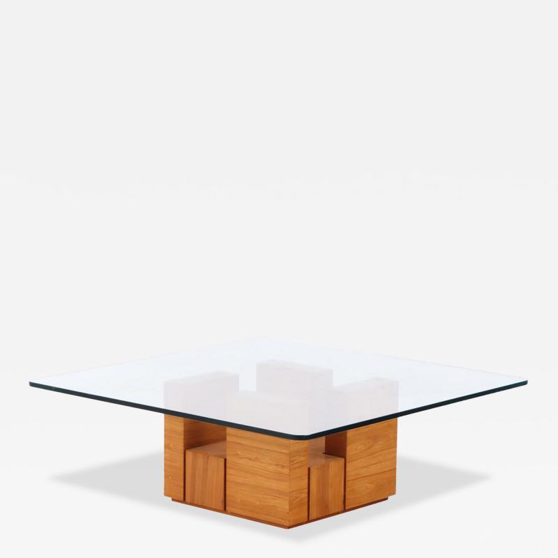 Paul Evans A bleached mahogany glass top coffee table in the manner of Paul Evans C 1980 