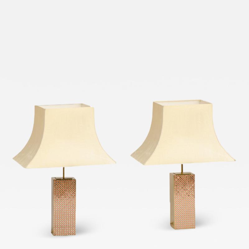 Paul Evans A pair of gilt brass column shaped lamps circa 1980 in the manner of Paul Evans