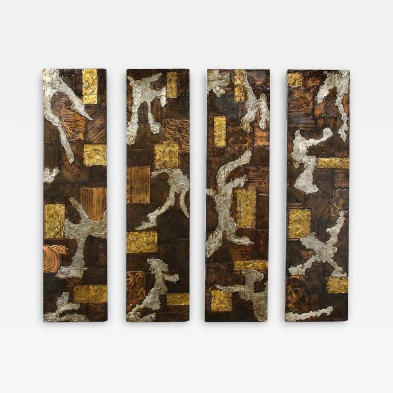 Paul Evans Brutalist 4 Panel Wall Mounted Sculpture in Mixed Metal Patchwork by Paul Evans