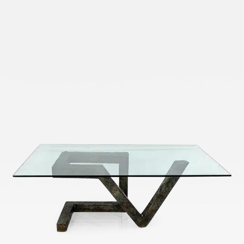 Paul Evans Brutalist Cast Metal Geometric Dining Table in the Manner of Paul Evans