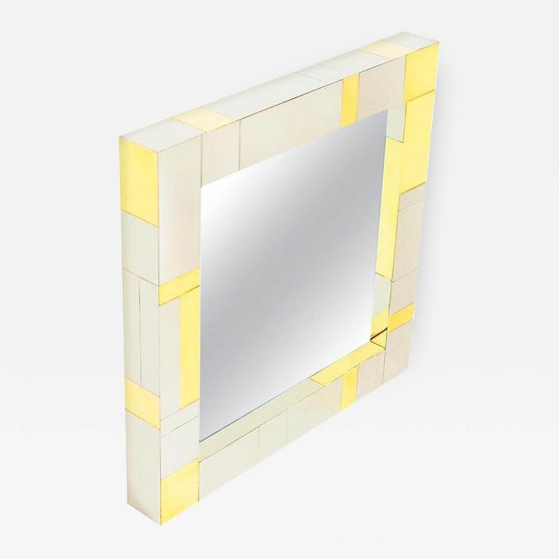 Paul Evans Chrome and Brass Midcentury Square Cityscape Mirrors in the Style of Paul Evans