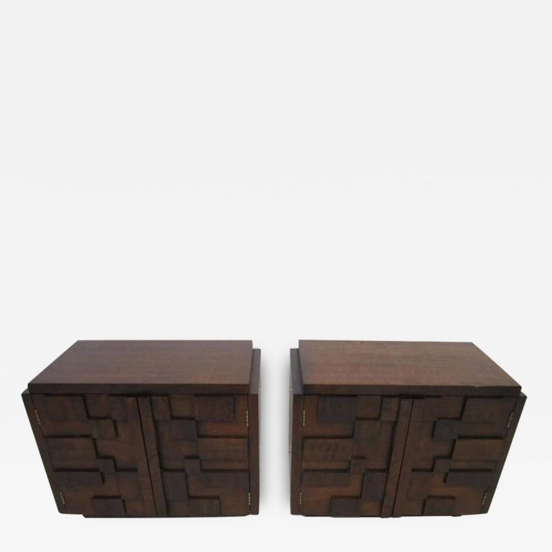 Paul Evans Gorgeous Pair of Paul Evans Inspired Brutalist Mosaic Nightstands from Lane