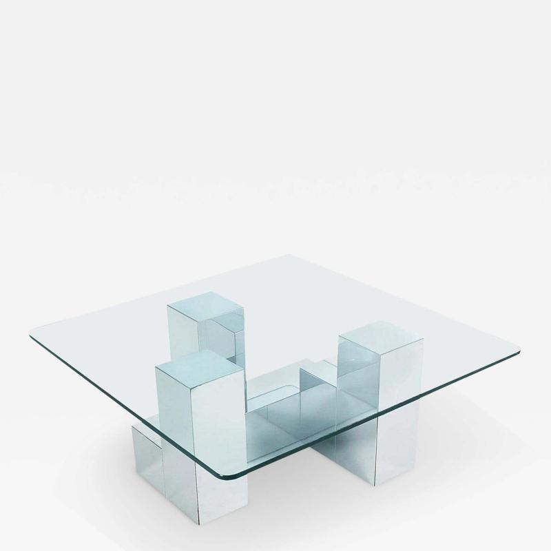 Paul Evans Mid Century Modern Paul Evans Style Chrome and Glass Square Cocktail Table