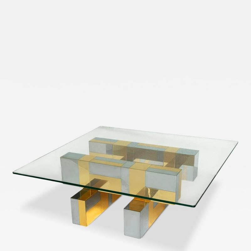 Paul Evans Mid Century Paul Evans Cityscape Brass Chrome and Glass Square Cocktail Table