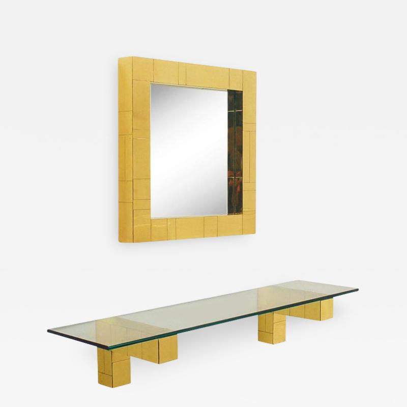 Paul Evans Mid Century Paul Evans Cityscape Wall Mirror Console Table Shelf in Brass