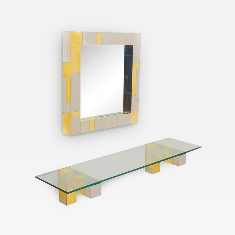 Paul Evans Mid Century Paul Evans Wall Mirror Console Table Shelf in Brass Chrome