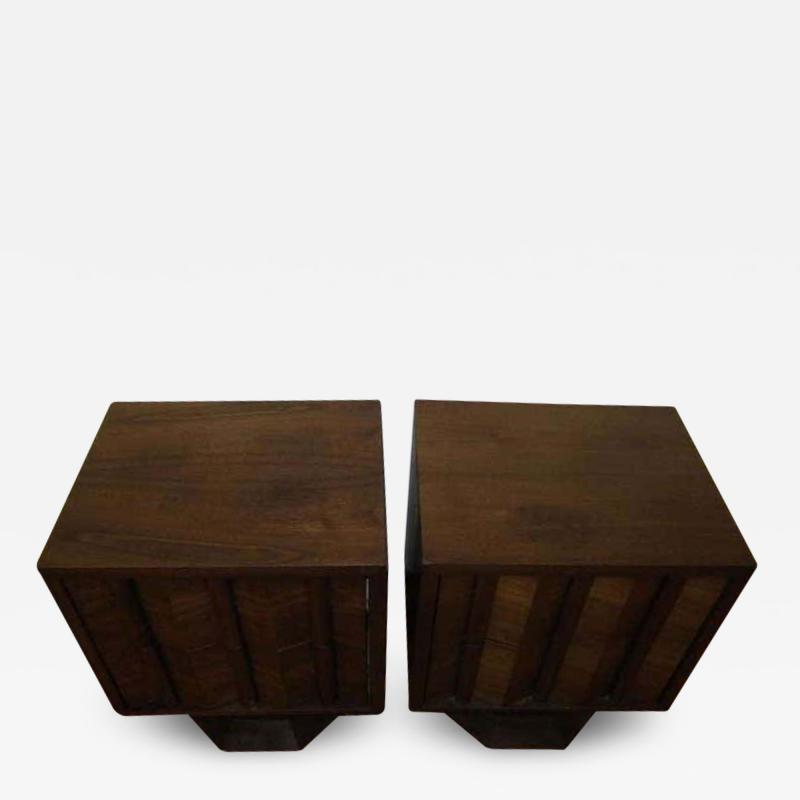 Paul Evans Pair of Brutalist Paul Evans Style Night Stands Pedestal Mid century