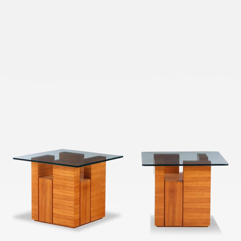Paul Evans Pair of bleached mahogany glass end tables in manner of Paul Evans C 1980 