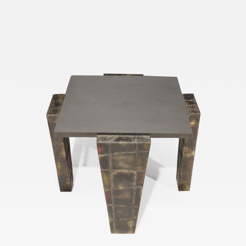 Paul Evans Paul Evans Brutalist Side Table Welded Metal and Slate Top Signed and dtd 1977