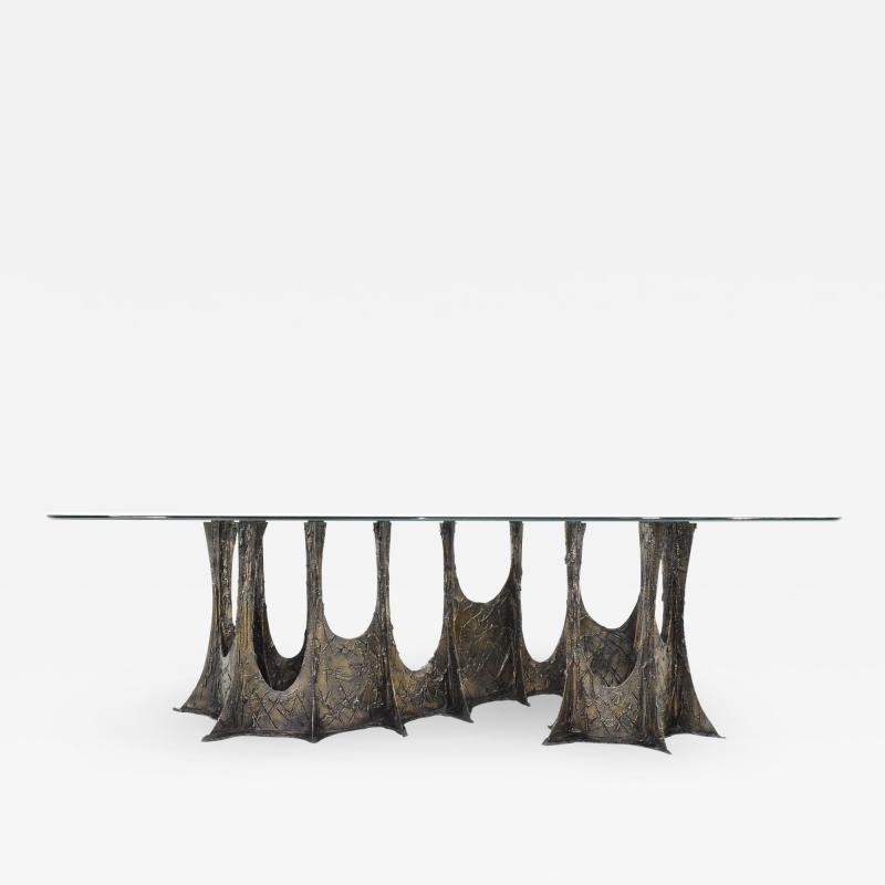 Paul Evans Paul Evans Brutalist Stalagmite Bronze and Resin Base Dining Table 1972 Signed