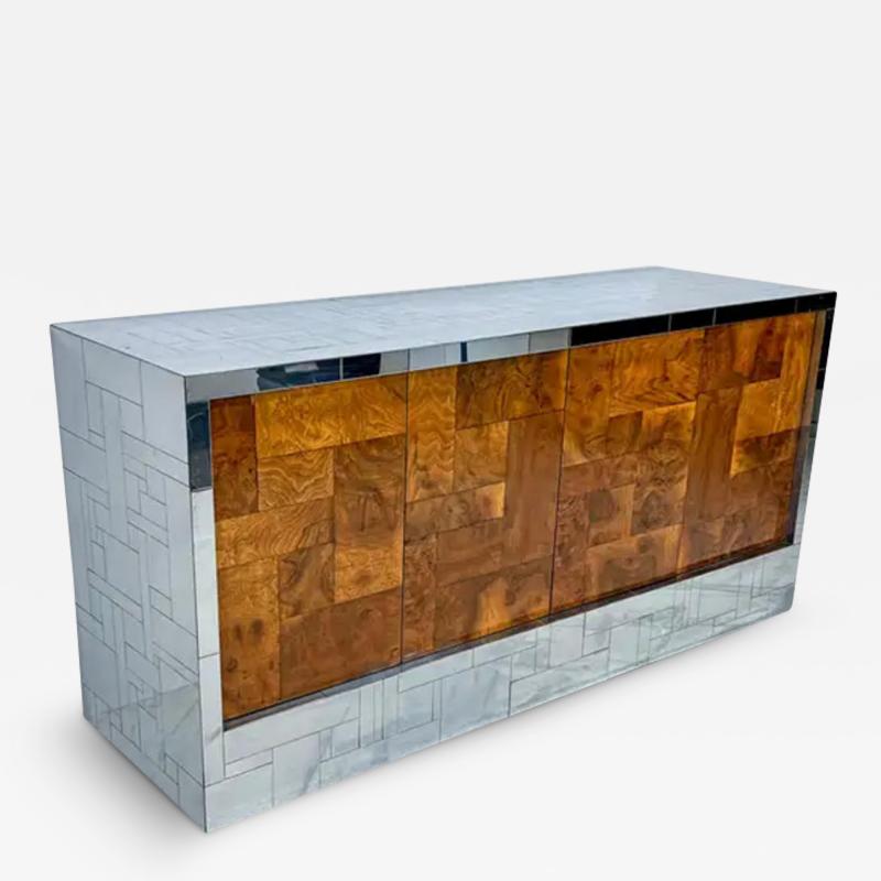 Paul Evans Paul Evans Burl and Chrome Cityscape Credenza Directional Signed 1970s