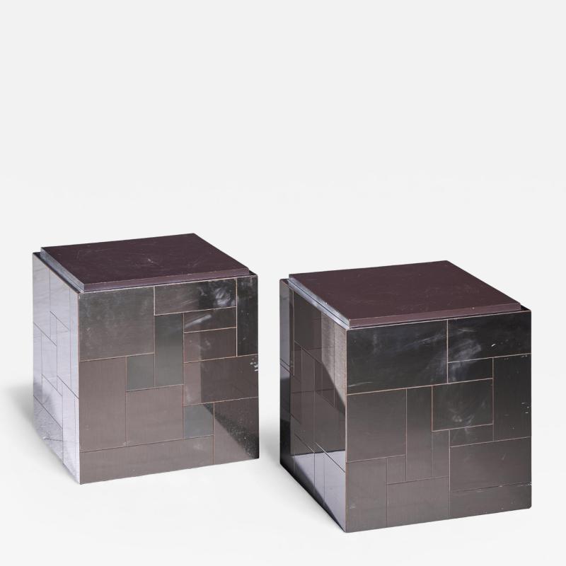 Paul Evans Paul Evans Cityscape Mid Century Gunmetal Cube Side End Tables Pair
