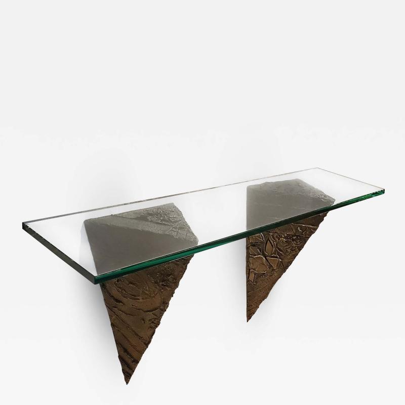 Paul Evans Paul Evans Console for Directional Brutalist Sculpted Bronze Glass Wall Mount