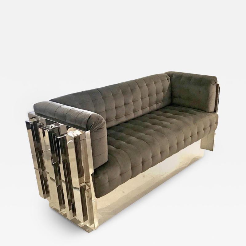 Paul Evans Paul Evans Inspired Cubist Chrome Loveseat Or Sofa