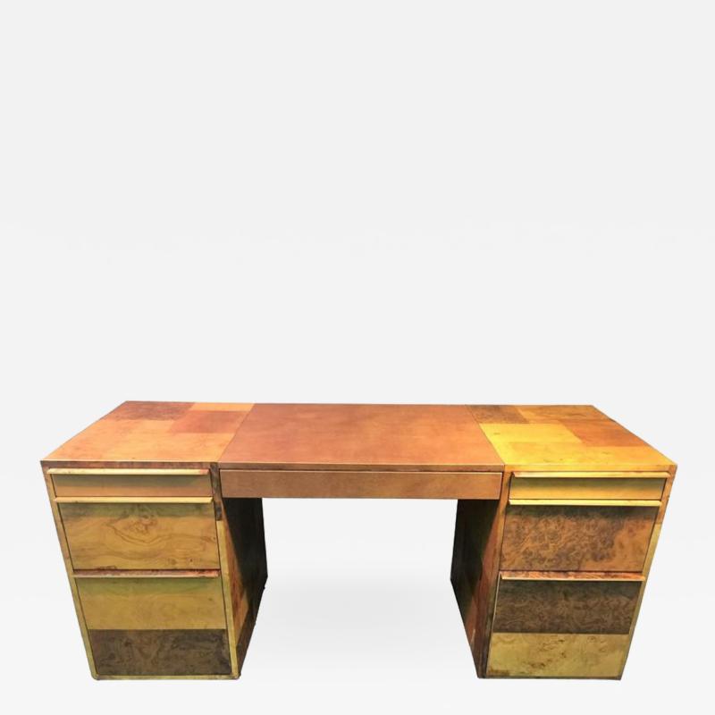 Paul Evans Paul Evans Patchwork Burled Wood and Leather Desk
