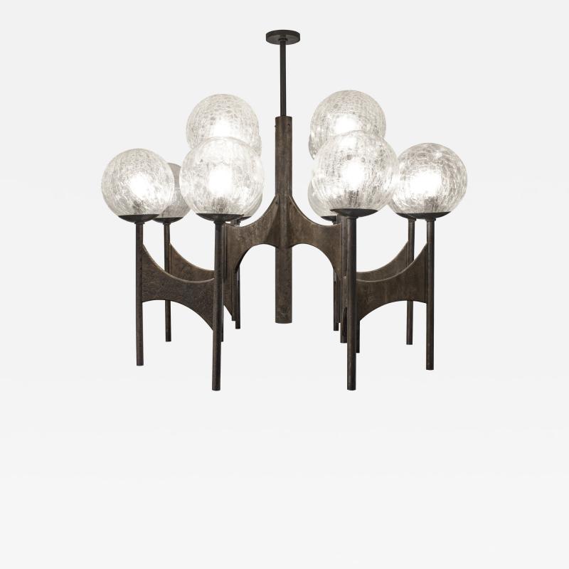 Paul Evans Paul Evans Rare Large Chandelier in Bronze with Crackled Glass Globes 1970s