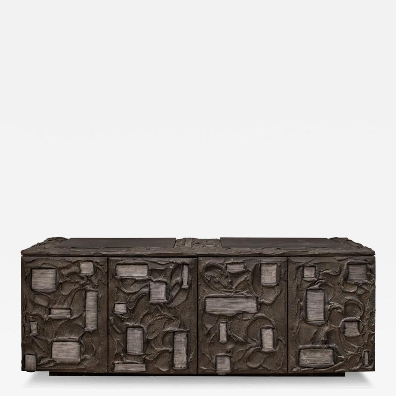 Paul Evans Paul Evans Rare and Important Sculpted Bronze Cabinet with Steel Elements 1969
