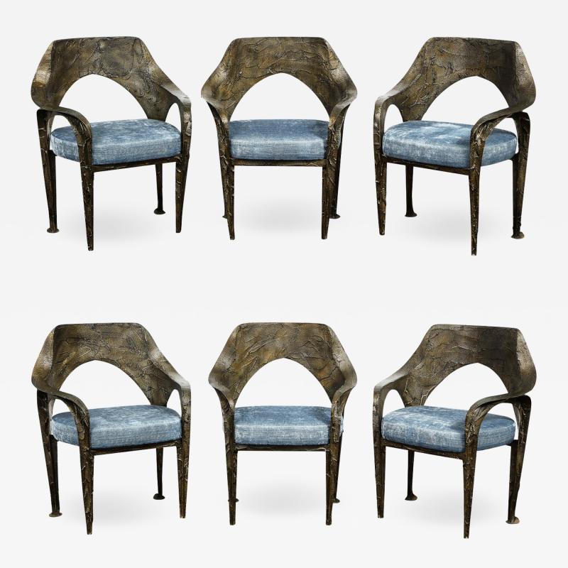 Paul Evans Paul Evans Set of 6 Rare Sculpted Bronze Dining Chairs 1969 signed and Dated 