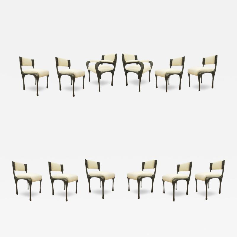 Paul Evans Paul Evans Set of Twelve Brutalist Sculpted Bronze Dining Chairs USA 1970