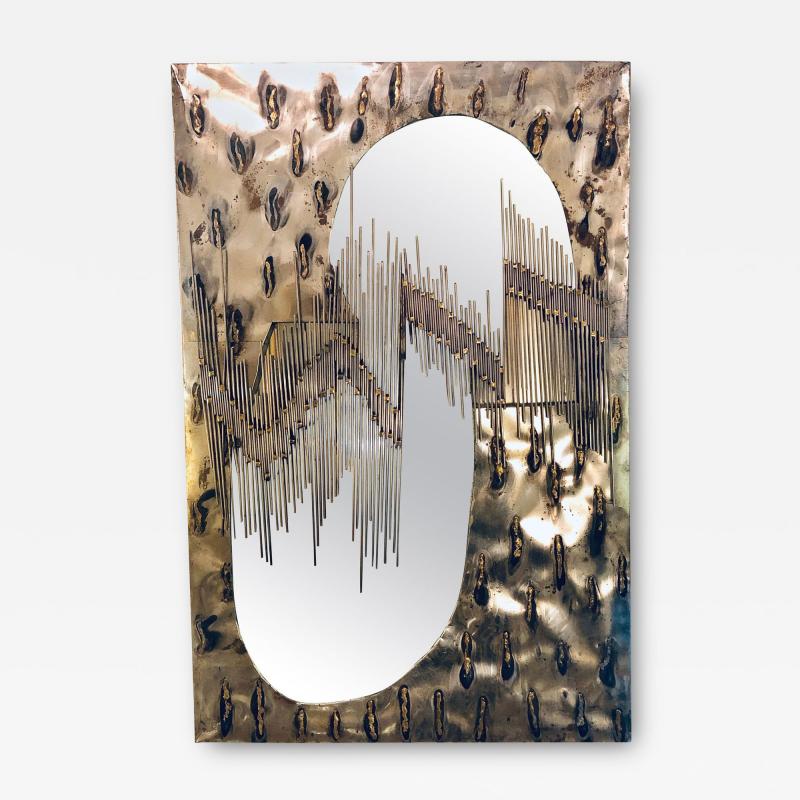 Paul Evans Paul Evans Style Brutalist Artisan Wall Mirror with Welded Rods