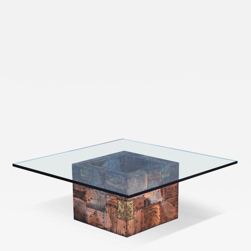 Paul Evans Paul Evans for Directional Brutalist Patchwork Coffee Table with Original Glass