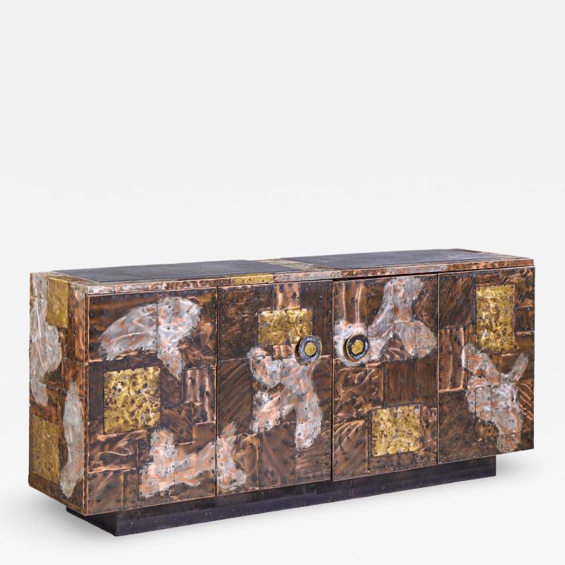 Paul Evans Paul Evans for Directional Mid Century Copper Pewter Bronze Patchwork Credenza