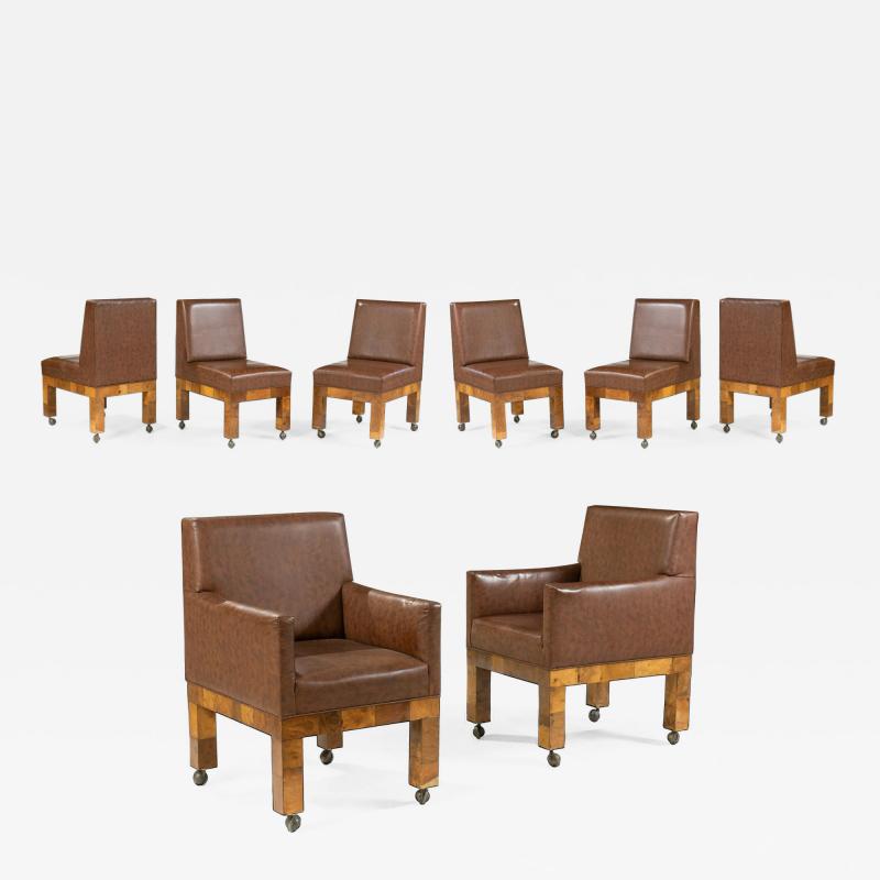 Paul Evans Set of Eight Paul Evans Mid Century Burl Patchwork Dining Chairs