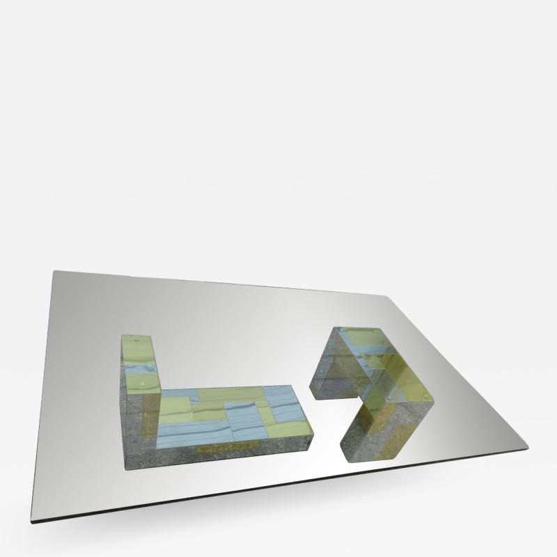 Paul Evans Stunning Paul Evans Cityscape Brass Chrome Patchwork Coffee Table Directional