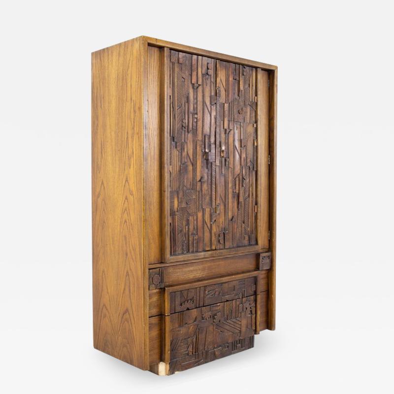 Paul Evans Style Lane Pueblo Brutalist Walnut Armoire Gentlemans Chest