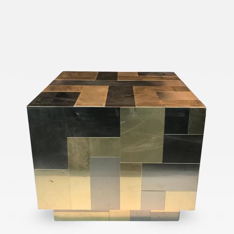 Paul Evans Unusual Cube Shaped Brass and Chrome Patchwork Table by Paul Evans