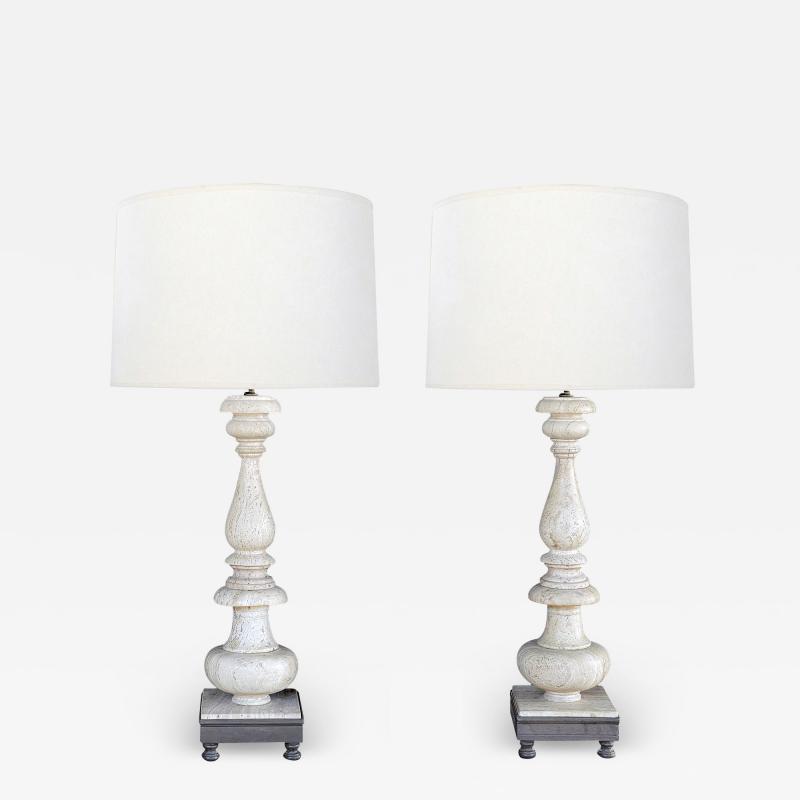 Paul Ferrante A Tall Pair of Paul Ferrante Baroque Style Travertine Baluster form Lamps