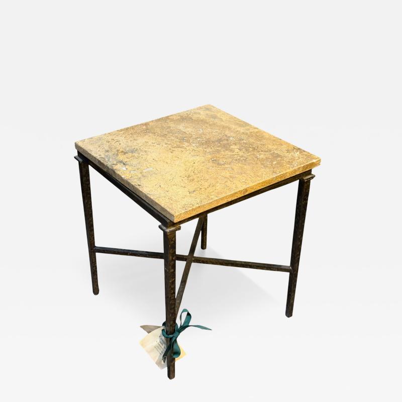 Paul Ferrante Giacometti Style Paul Ferrante Marble Top Square Wrought Iron Side Table
