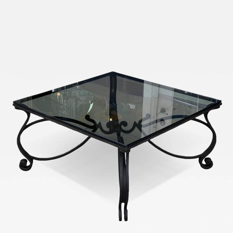 Paul Ferrante Paul Ferrante Black Glass Wrought Iron Coffee Cocktail Table