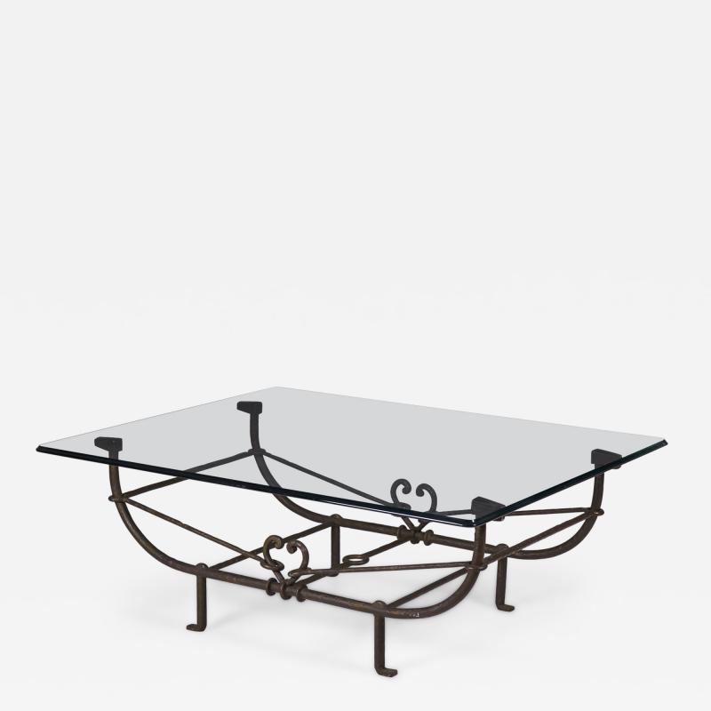 Paul Ferrante Paul Ferrante Etruscan Forged and Hammered Iron and Glass Coffee Table