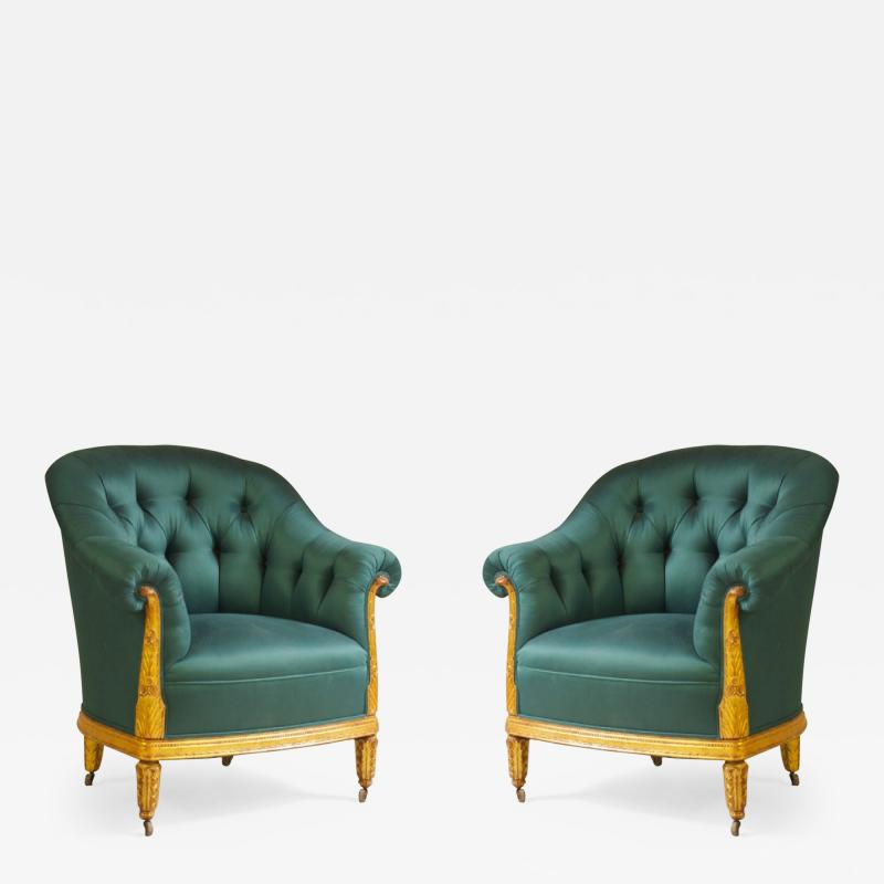 Paul Follot Paul Follot Pair of Gilt Sculpted Club Chairs