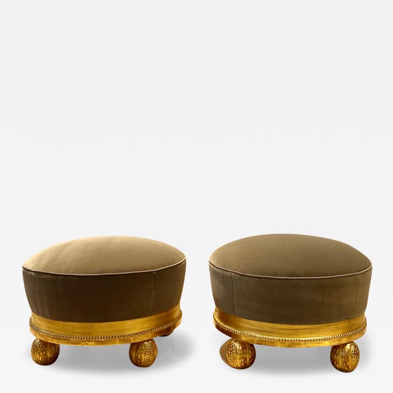 Paul Follot Paul follot pair of refined pair of art deco gold leaf carved wood stool