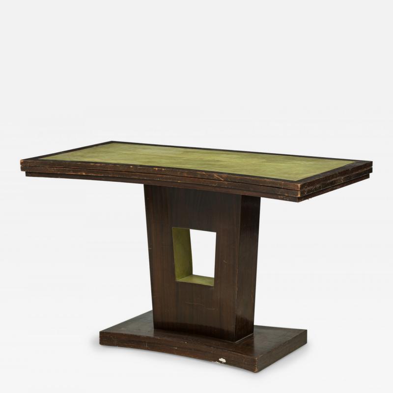 Paul Frankl American Art Deco Mahogany and Green Leather Extendable Console Tabl