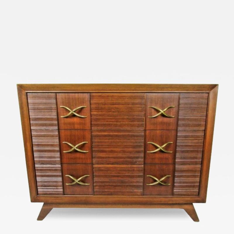 Paul Frankl American Modern Dark Walnut and Brass Three Drawer Chest Paul Frankl