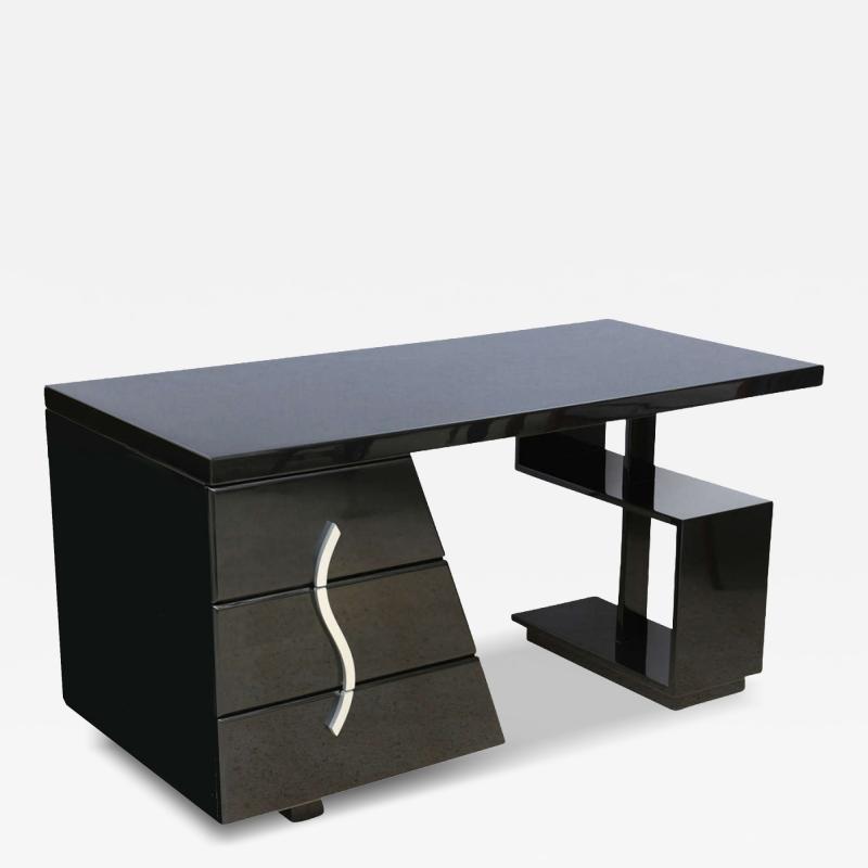 Paul Frankl Black Lacquered Sculptural Desk by Paul Frankl