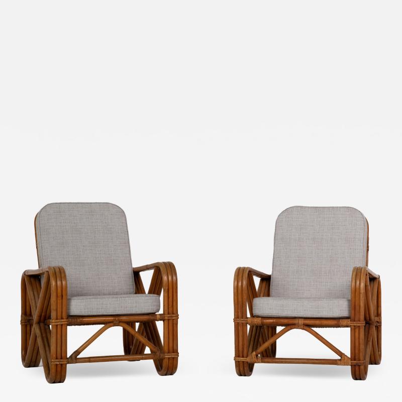 Paul Frankl Fake pair of bamboo and rattan armchairs France circa 1960