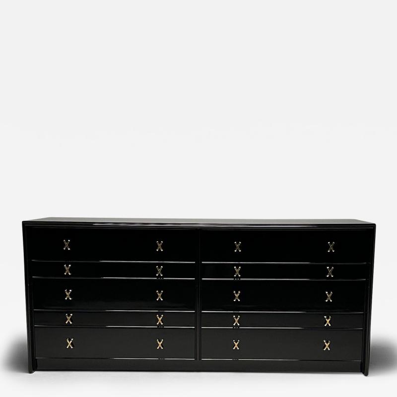 Paul Frankl Mid Century Modern Black Lacquer Paul Frankl Stamped John Stuart Double Dresser