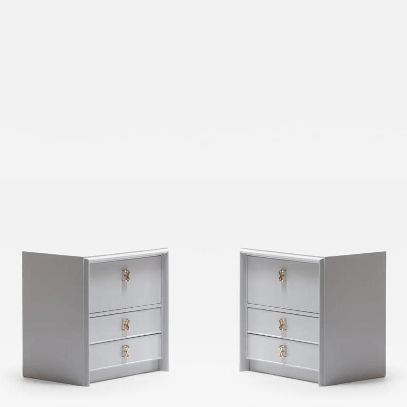 Paul Frankl Pair of 1950s Paul Frankl Nightstands Lacquered in Farrow Ball Pavilion Grey